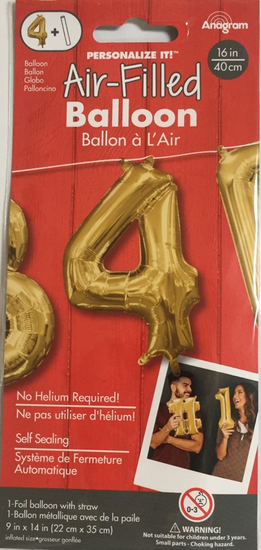 Balónek foliový narozeniny číslo 4 zlatý 35cm x 22cm